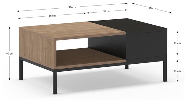Konferenčný stolík v čierno-prírodnej farbe 56x90 cm Cailin – Marckeric