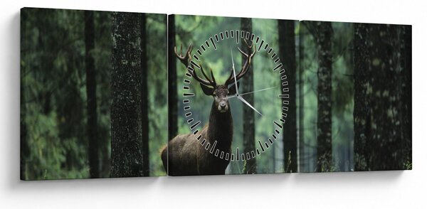 Obraz - Jeleň v hlbokom lese (s hodinami) (90x30 cm)