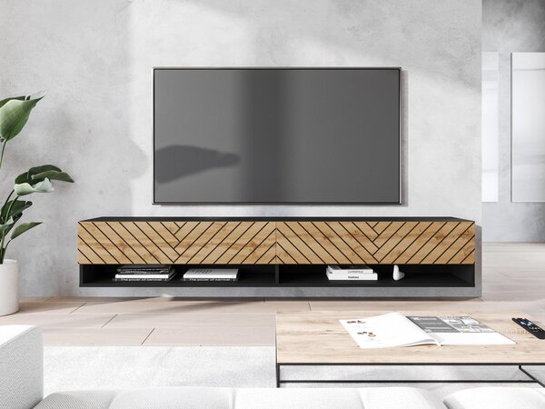 Mirjan24 TV stolík/skrinka Adenik 180 MDF, Farby: čierny grafit / jodełka wotan, Osvetlenie: bez osvetlenia 5903211410116