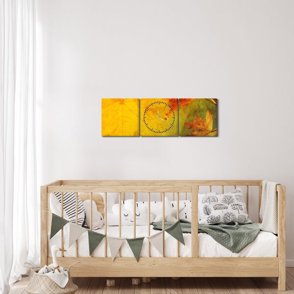 Obraz - Jesenné listy (s hodinami) (90x30 cm)