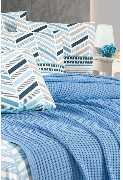Modrý bavlnený pléd 220x240 cm Waffle – Mila Home