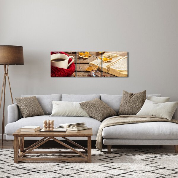 Obraz - Jesenná šálka čaju (s hodinami) (90x30 cm)