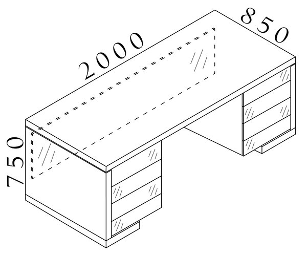 Manažérsky stôl SOLID, dĺžka 200cm, so zásuvkami na oboch stranách (Manažérsky stôl SOLID, dĺžka 200cm, so zásuvkami na oboch stranách, šírka 85cm)