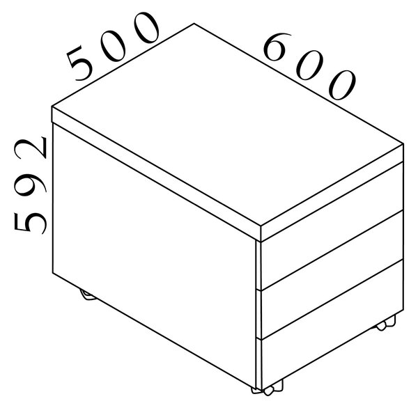 Kontajner SOLID, pojazdný s 3 zásuvkami, šírka 50cm, hlobka 60cm, výška 59cm (Kontajner SOLID, pojazdný s 3 zásuvkami, šírka 50cm, hlobka 60cm, výška 59cm)