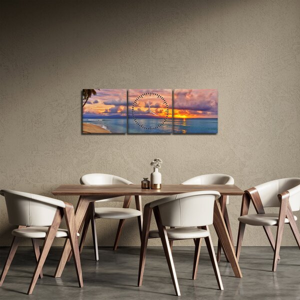 Obraz - Západ slnka na pláži (s hodinami) (90x30 cm)