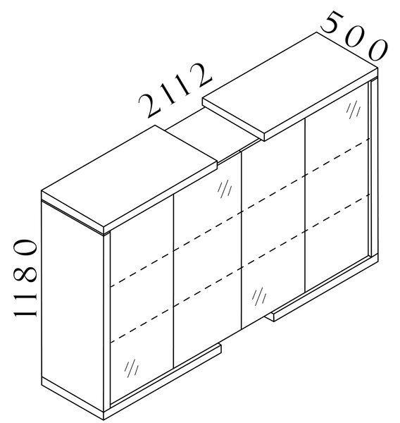Manažérska skriňa SOLID, 4 dverová, policová (3 poschodia políc vo všetkých sekciach), výška 118cm, dĺžka 211,2cm (Manažérska skriňa SOLID, 4 dverová, policová, výška 118cm, dĺžka 211,2cm, hĺbka 50cm)