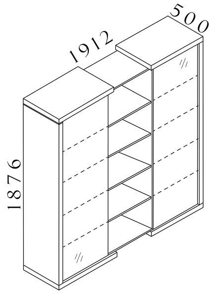 Manažérska skriňa SOLID, 2 dverová, policová (5 poschodí políc vo všetkých sekciach), výška 187,6 cm, dĺžka 191,2 cm (Manažérska skriňa SOLID, 2 dverová, policová, výška 187,6 cm, dĺžka 191,2 cm, hĺbka 50 cm)