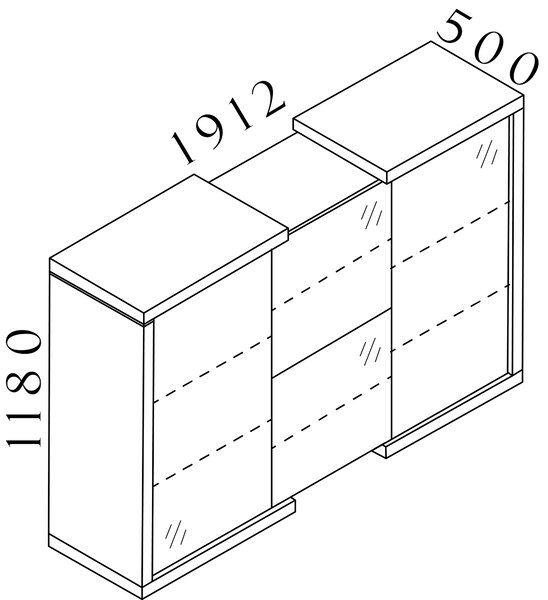 Manažérska skriňa SOLID, 4 dverová, (prostredná sekcia s nízkymi policami) výška 118cm, dĺžka 191,2cm (Manažérska skriňa SOLID, 4 dverová, policová, výška 118cm, dĺžka 191,2cm, hĺbka 50cm)