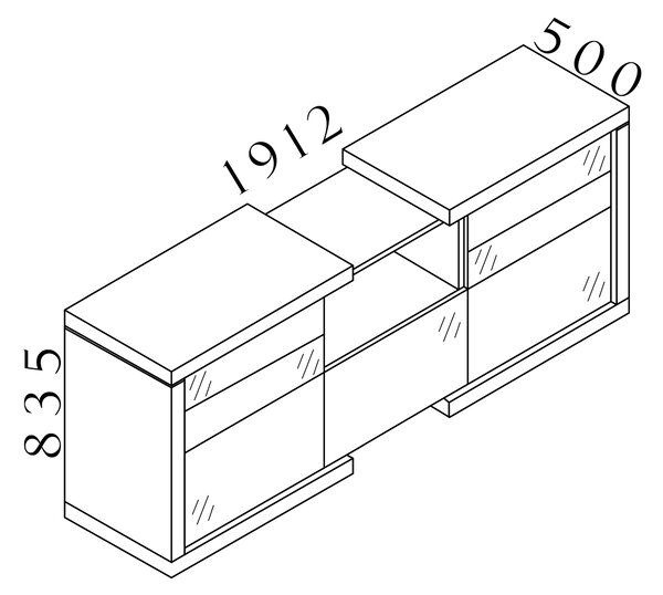 Manažérska skriňa SOLID, 3 dverová, 4 zásuvky, 1 polica, výška 83,5 cm, dĺžka 191,2 cm (Manažérska skriňa SOLID, 3 dverová, 4 zásuvky, 1 polica, výška 83,5 cm, dĺžka 191,2 cm, hĺbka 50 cm)