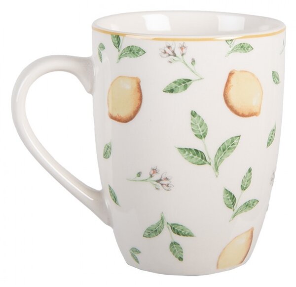 Biely porcelánový hrnček s citrónmi Lemons & Leafs - 12*8*10 cm / 300 ml - Clayre & Eef