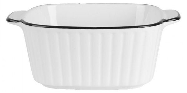 Biela keramická miska s vrúbkami a čiernym okrajom - 15*12*5 cm / 400 ml - Clayre & Eef