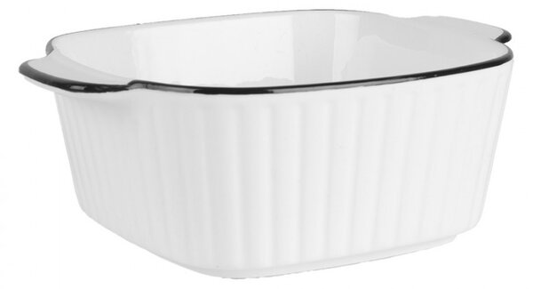 Biela keramická miska s vrúbkami a čiernym okrajom - 15*12*5 cm / 400 ml - Clayre & Eef