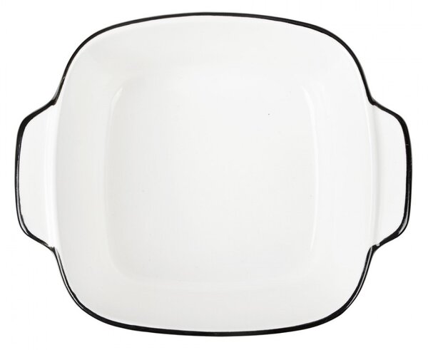 Biela keramická miska s vrúbkami a čiernym okrajom - 15*12*5 cm / 400 ml - Clayre & Eef