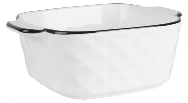 Biela keramická miska s uškami a čiernym okrajom - 15*12*5 cm / 400 ml - Clayre & Eef