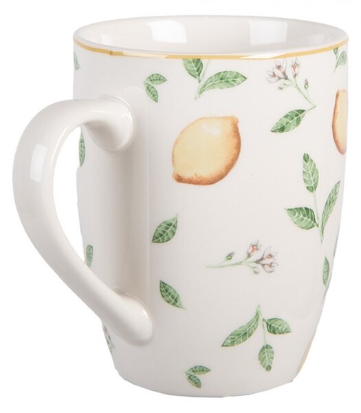 Biely porcelánový hrnček s citrónmi Lemons & Leafs - 12*8*10 cm / 300 ml - Clayre & Eef