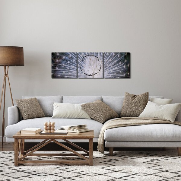 Obraz - Biely páv (s hodinami) (90x30 cm)