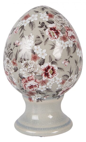 Zelené keramické vajíčko s kvetmi Floria S - Ø 9*14 cm - Clayre & Eef
