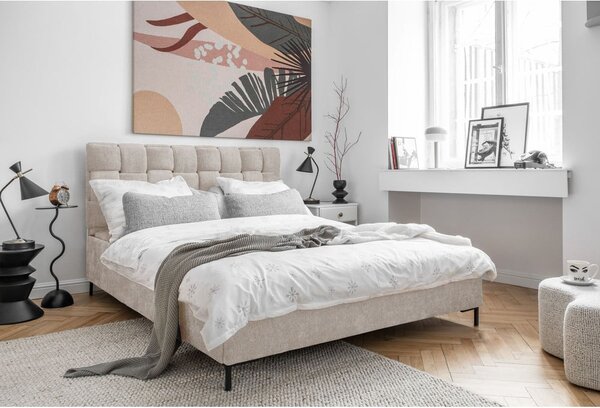Béžová čalúnená dvojlôžková posteľ s roštom 180x200 cm Eve – Miuform