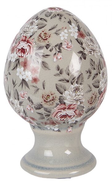 Zelené keramické vajíčko s kvetmi Floria S - Ø 9*14 cm - Clayre & Eef
