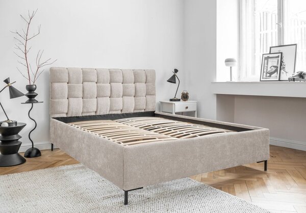 Béžová čalúnená dvojlôžková posteľ s roštom 180x200 cm Eve – Miuform
