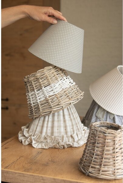 Ratanové tienidlo na lampu s bielym pruhom - Ø 23 * 16 cm / E27 - Clayre & Eef
