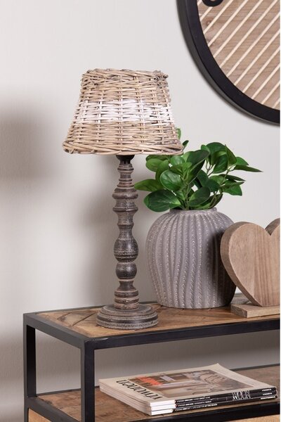 Ratanové tienidlo na lampu s bielym pruhom - Ø 23 * 16 cm / E27 - Clayre & Eef