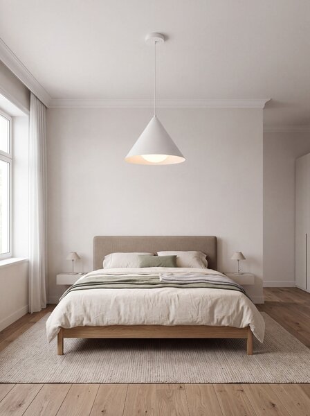 Závesná lampa biela kov železo visiace svietidlo s tienidlom moderná obývacia izba jedáleň spálňa