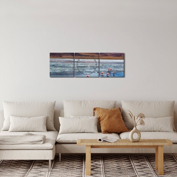 Obraz - Plameniaky (s hodinami) (90x30 cm)