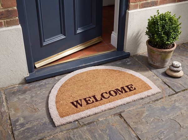 Rohožka prírodná prírodné kokosové vlákno 45 x 75 cm PVC povlak protišmyková rohož s nápisom welcome do interiéru moderná
