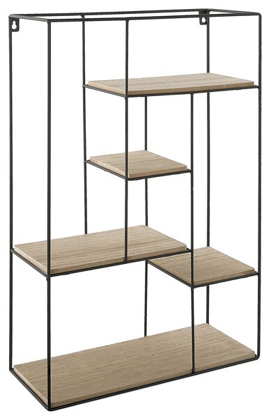 Nástenná polica svetlé drevo drôtený rám geometrické minimalistické otvorené police
