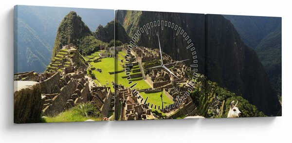 Obraz - Lamy v Machu Picchu (s hodinami) (90x30 cm)