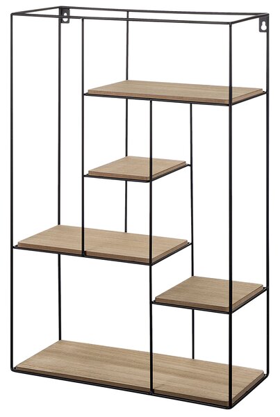 Nástenná polica svetlé drevo drôtený rám geometrické minimalistické otvorené police