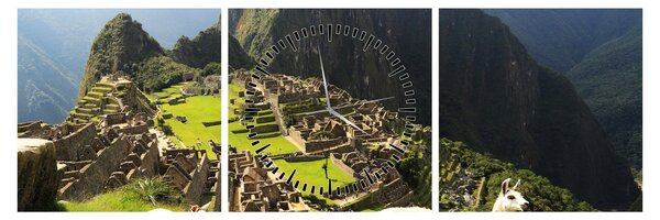 Obraz - Lamy v Machu Picchu (s hodinami) (90x30 cm)