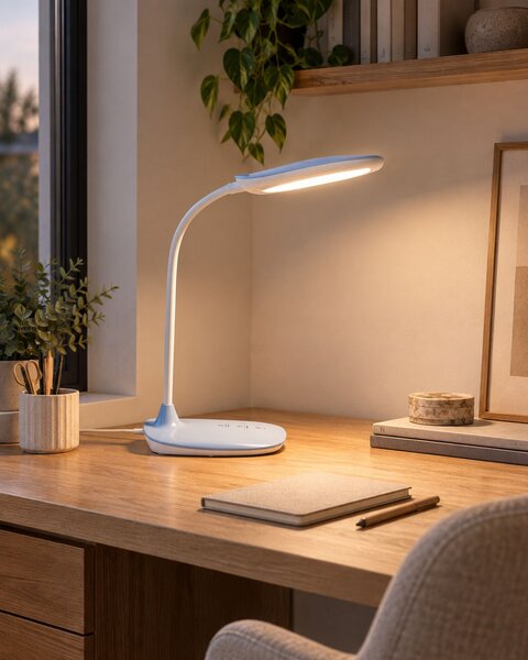 Stolná LED lampa modrá syntetický materiál 3 režimy teploty svetla so stmievačom nastaviteľná kancelária