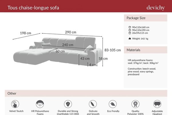 MUZZA ROHOVÁ ROZKLADACIA POHOVKA TOUS ĽAVÁ ZAMAT MODRÁ