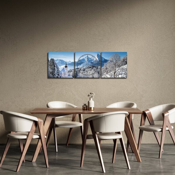 Obraz - Zasnežená krajina (s hodinami) (90x30 cm)