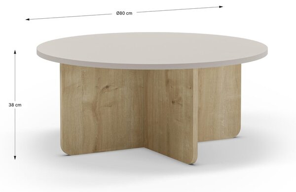 Krémovobiely/v prírodnej farbe okrúhly konferenčný stolík v dekore duba ø 80 cm Hillary – Marckeric