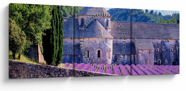 Obraz - Levanduľové pole (s hodinami) (90x30 cm)