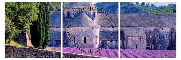 Obraz - Levanduľové pole (s hodinami) (90x30 cm)