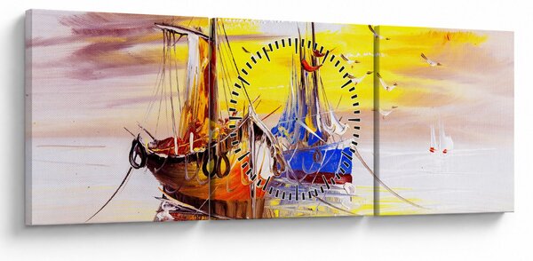 Obraz - Maľba loďou (s hodinami) (90x30 cm)