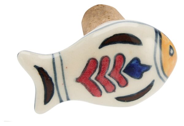 Korková zátka na fľašu Fish blue / Red Pattern A - červená