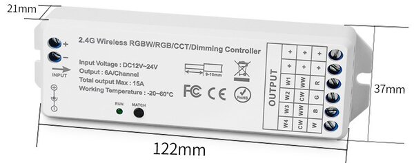 Univerzálny prijímač RF pre LED pásy, 12 V 180 W / 24 V 360 W (KM KM-1220-UNI, 12V-180W, 24V-360W)