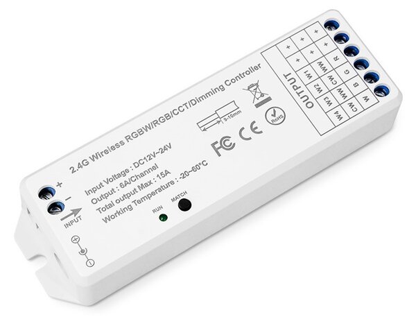 Univerzálny prijímač RF pre LED pásy, 12 V 180 W / 24 V 360 W (KM KM-1220-UNI, 12V-180W, 24V-360W)