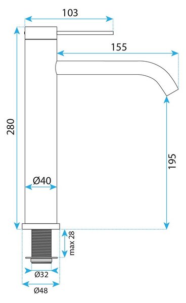 Rea Rivo, vysoká umývadlová batéria h-280, zlatá matná, REA-B9321