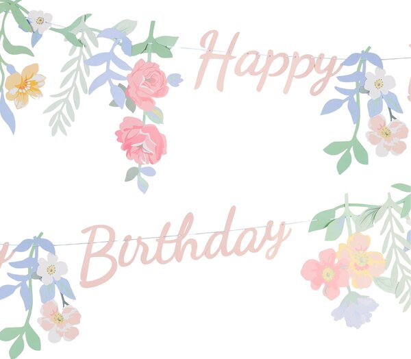 Girlanda Happy Birthday Floral Pink