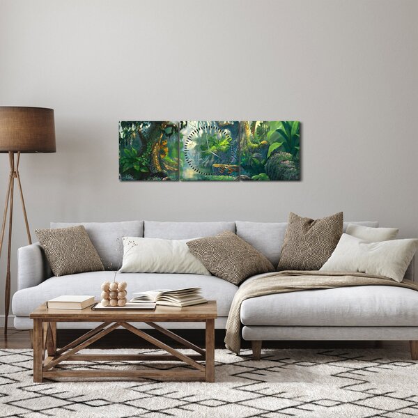 Obraz - Ilustrácia tropického lesa (s hodinami) (90x30 cm)