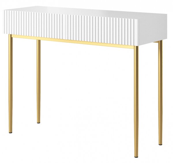 Toaletný stolík Nicole 100 cm so zásuvkami - biely mat / zlatá