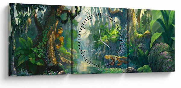 Obraz - Ilustrácia tropického lesa (s hodinami) (90x30 cm)