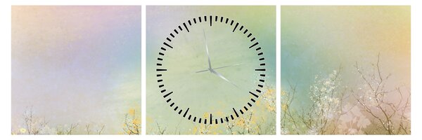 Obraz - Maľovaná lúka 2 (s hodinami) (90x30 cm)
