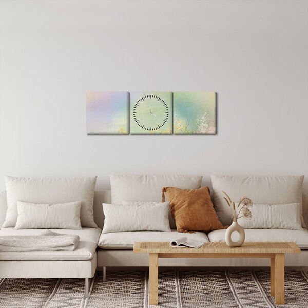 Obraz - Maľovaná lúka 2 (s hodinami) (90x30 cm)